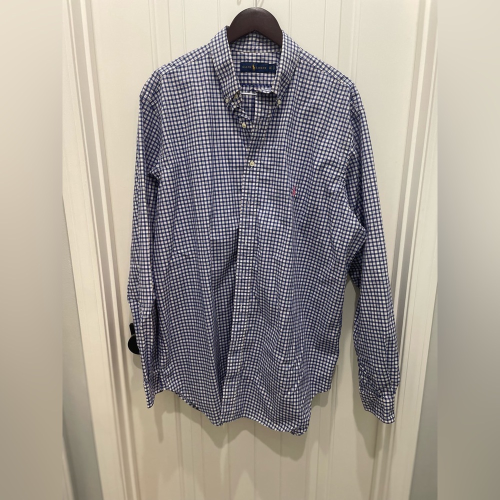 Ralph Lauren Navy and White Check Button-Down Shirt